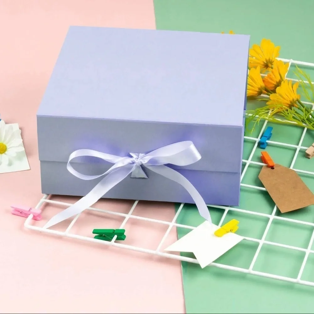 White Collapsible Gift Box with Satin Ribbon and Magnetic Lid